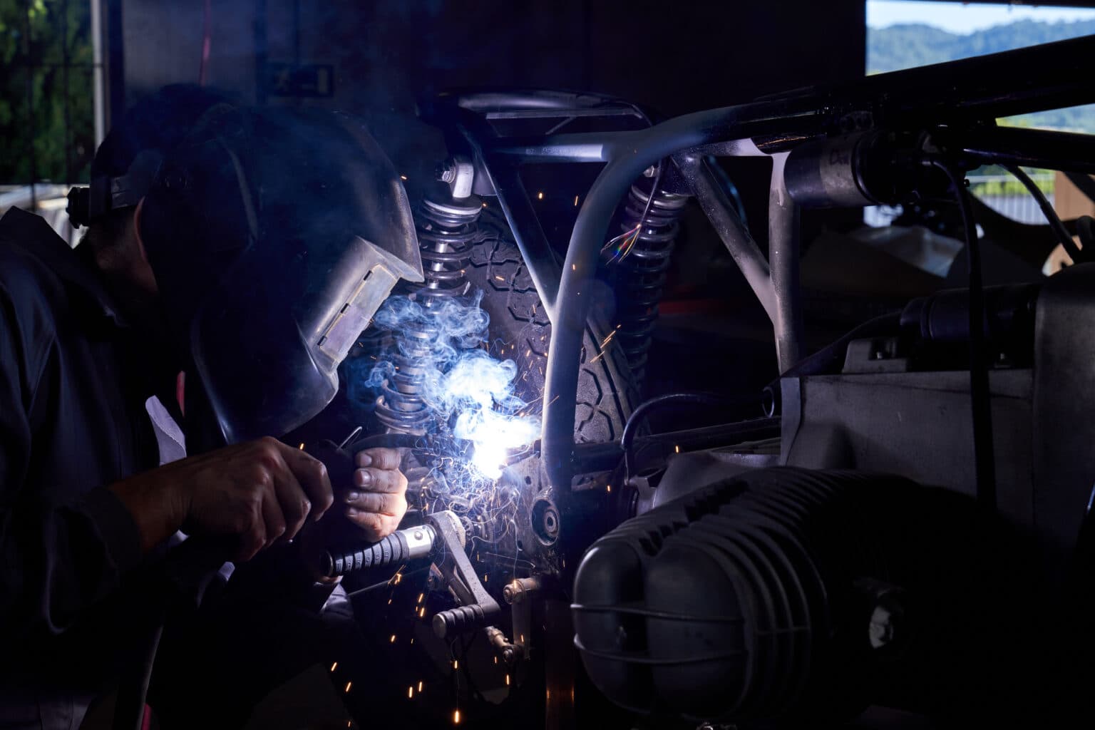 Steel fabrication and welding in a workshop
